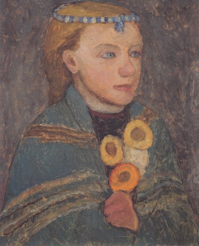 Mädchen mit blauweißer Kette im Haar von Paula Modersohn Becker